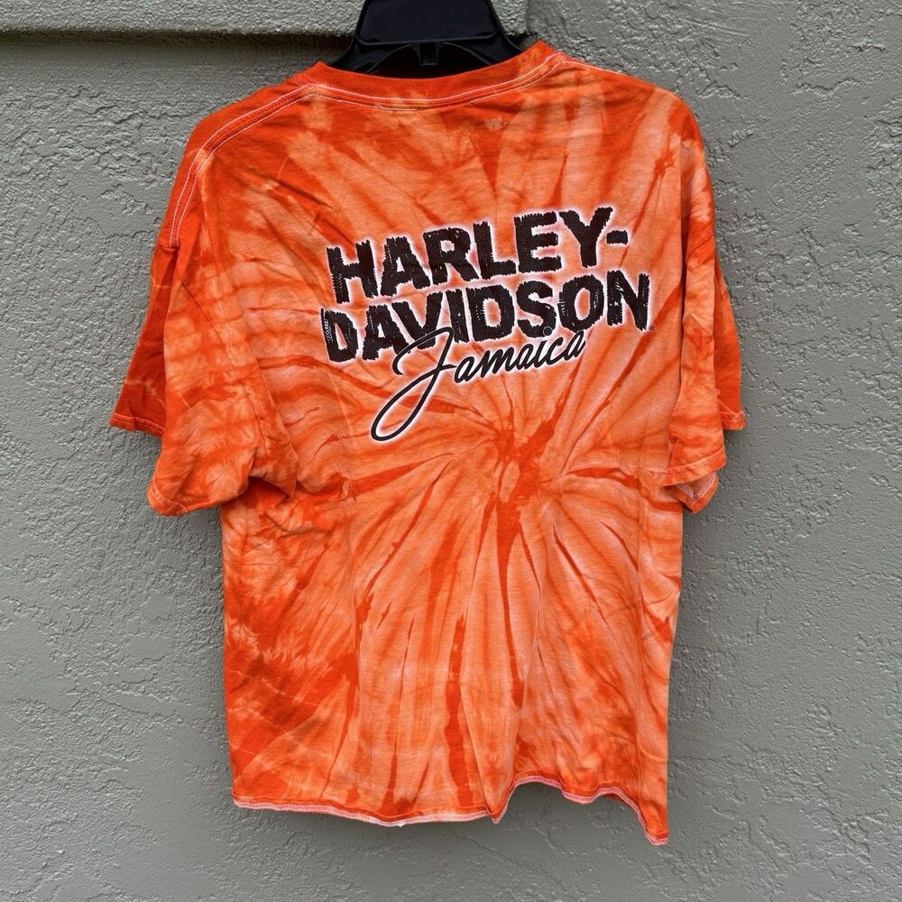 Harley Davidson Jamaica T Shirt XL 27x20 Orange Tie Dye Official 100% Cotton - Picture 2 of 4
